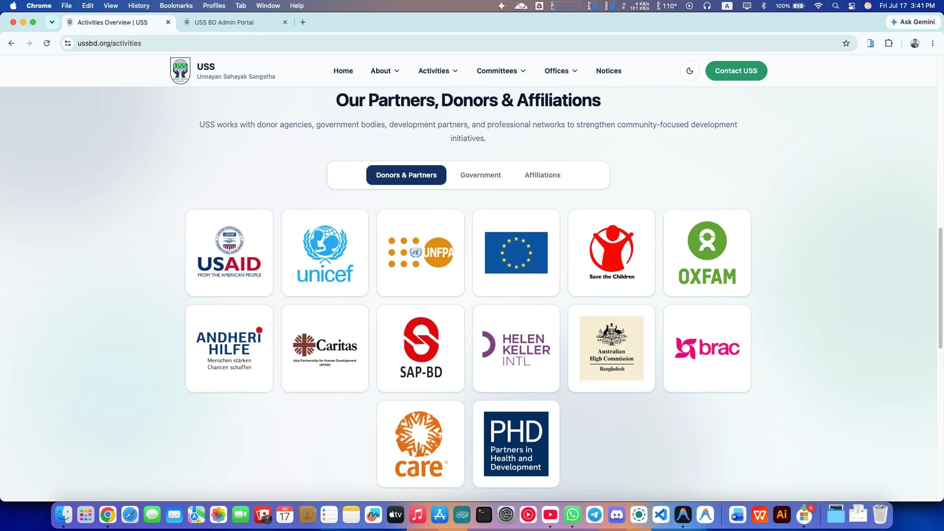 USS partners page screenshot