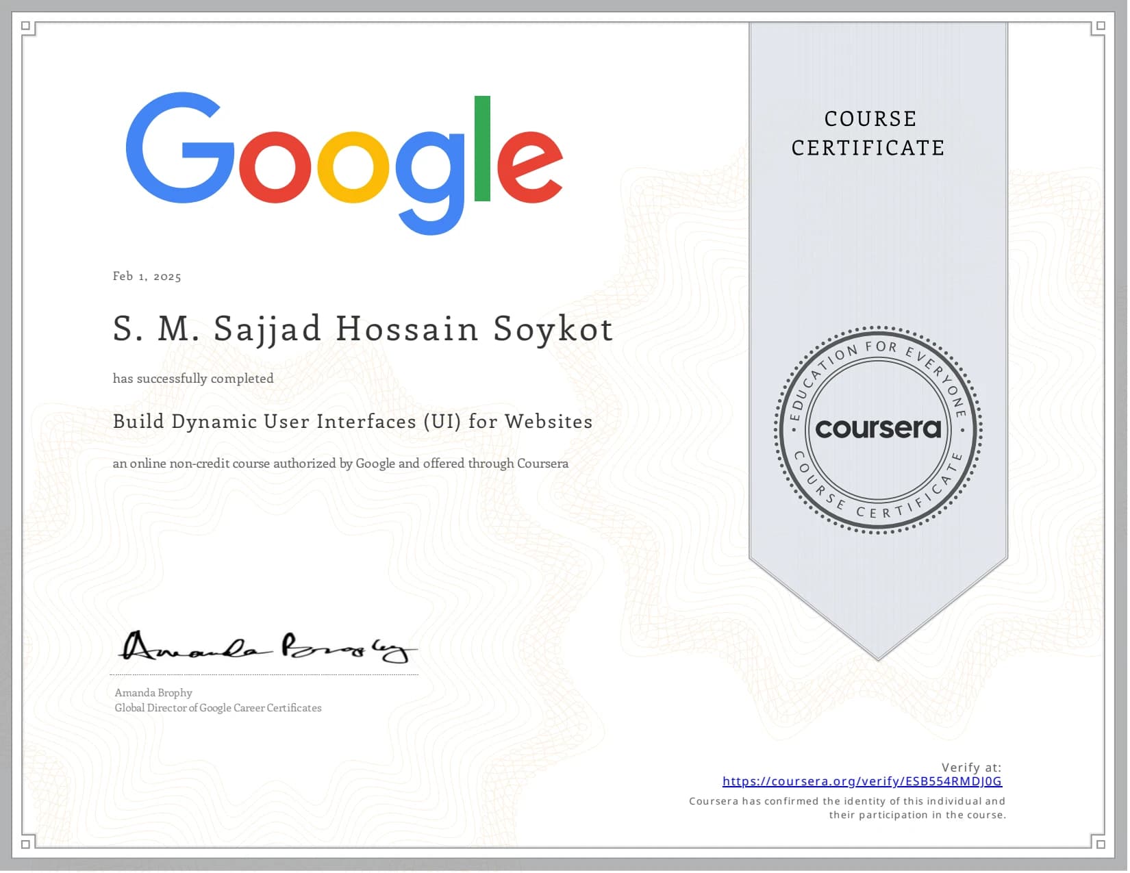 Build Dynamic User Interfaces (UI) for Websites certificate preview