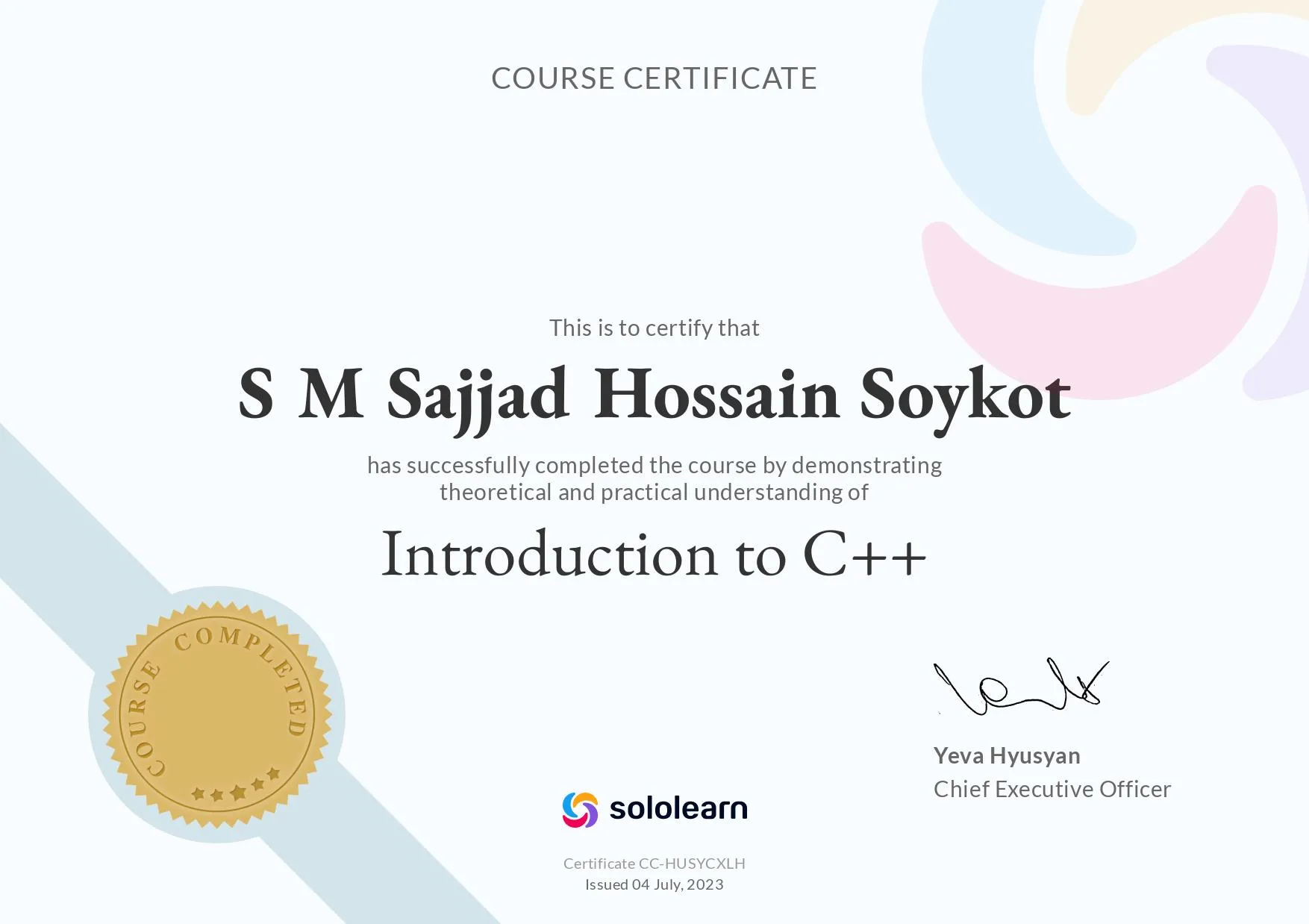 C++: Introduction certificate preview