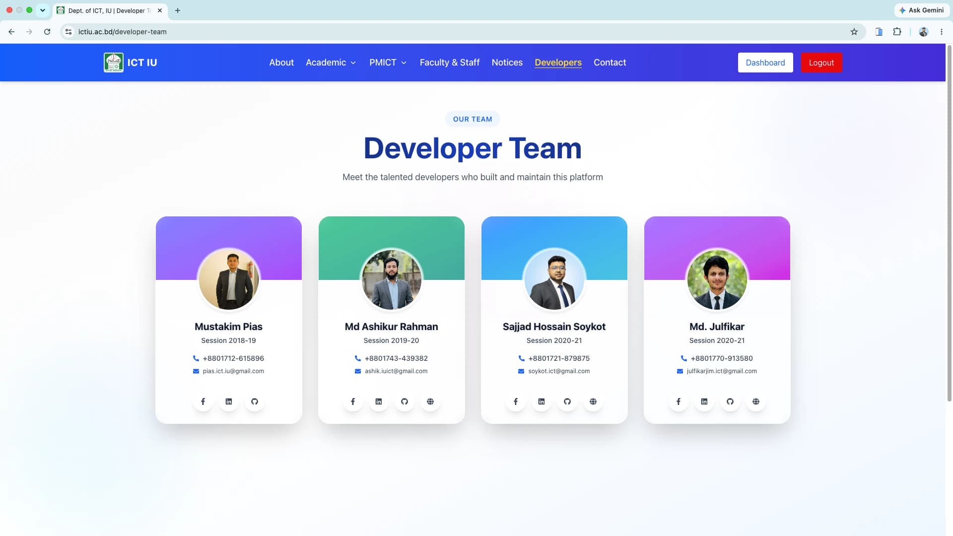 ICT IU developer team page