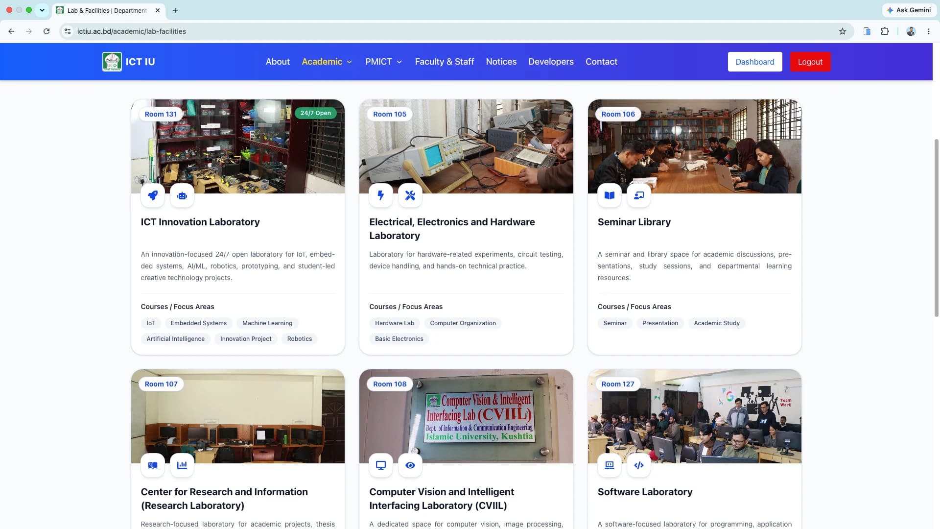 ICT IU lab facilities page