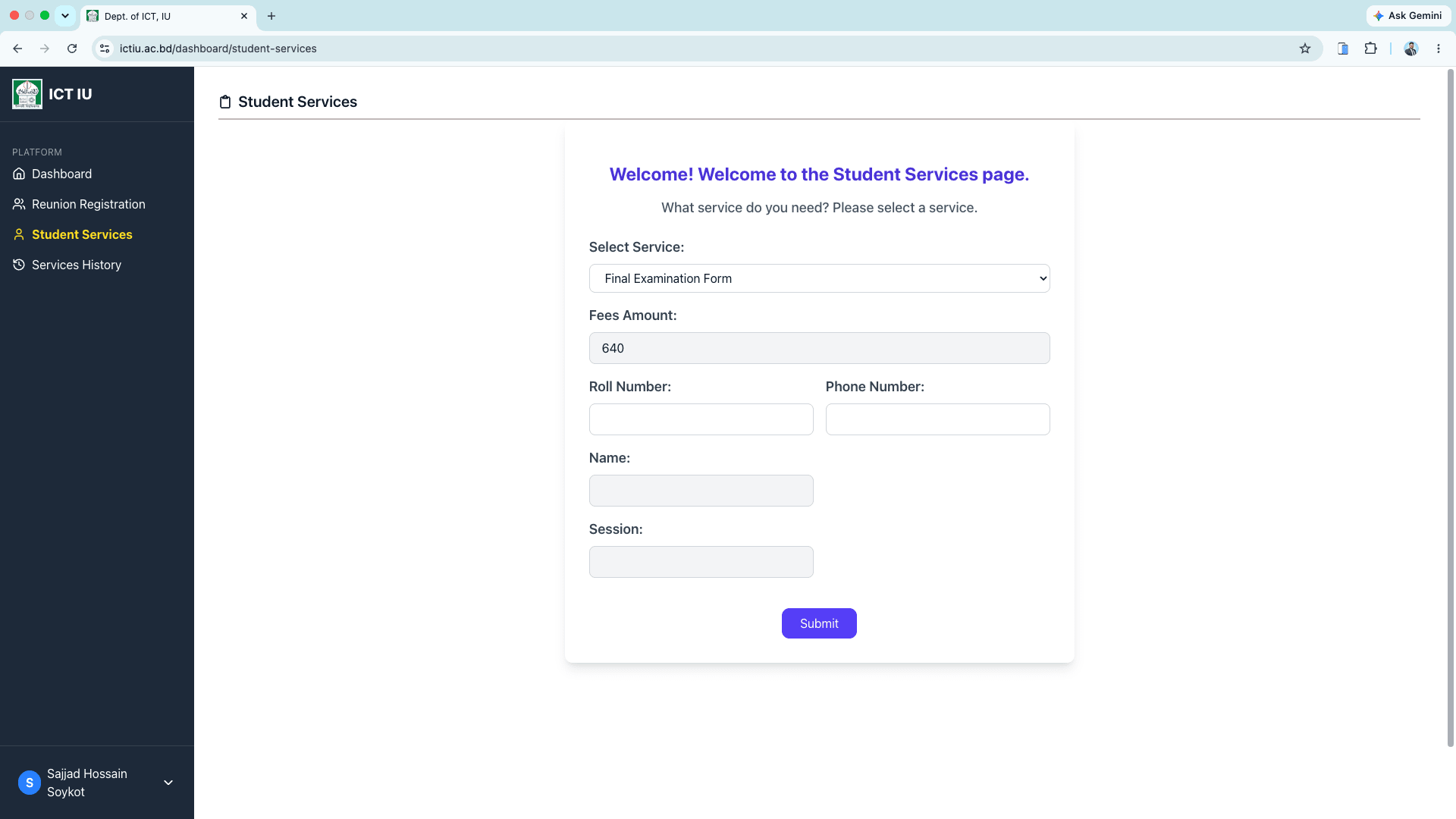 ICT IU student portal