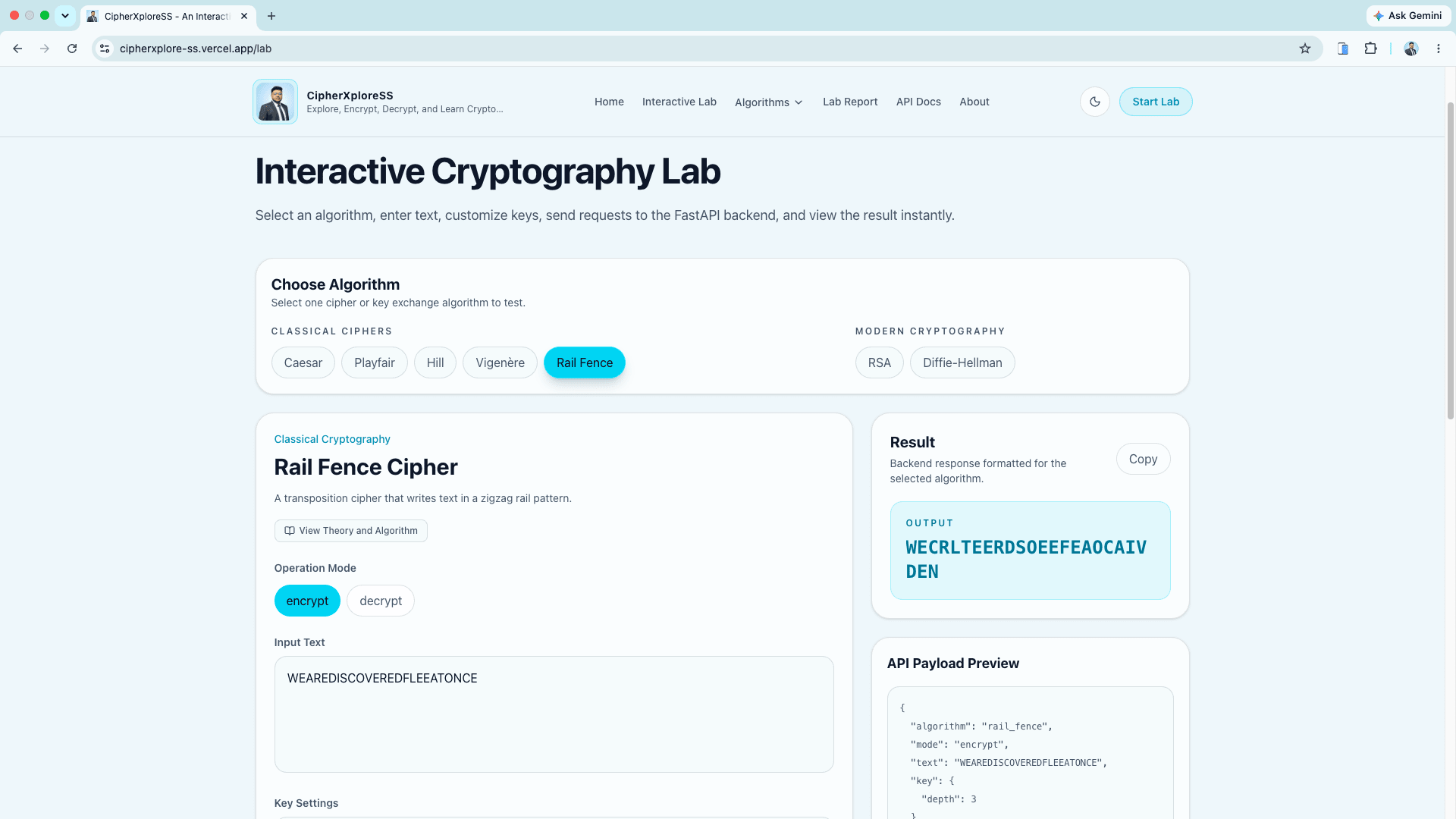 CipherXploreSS interactive cryptographic lab