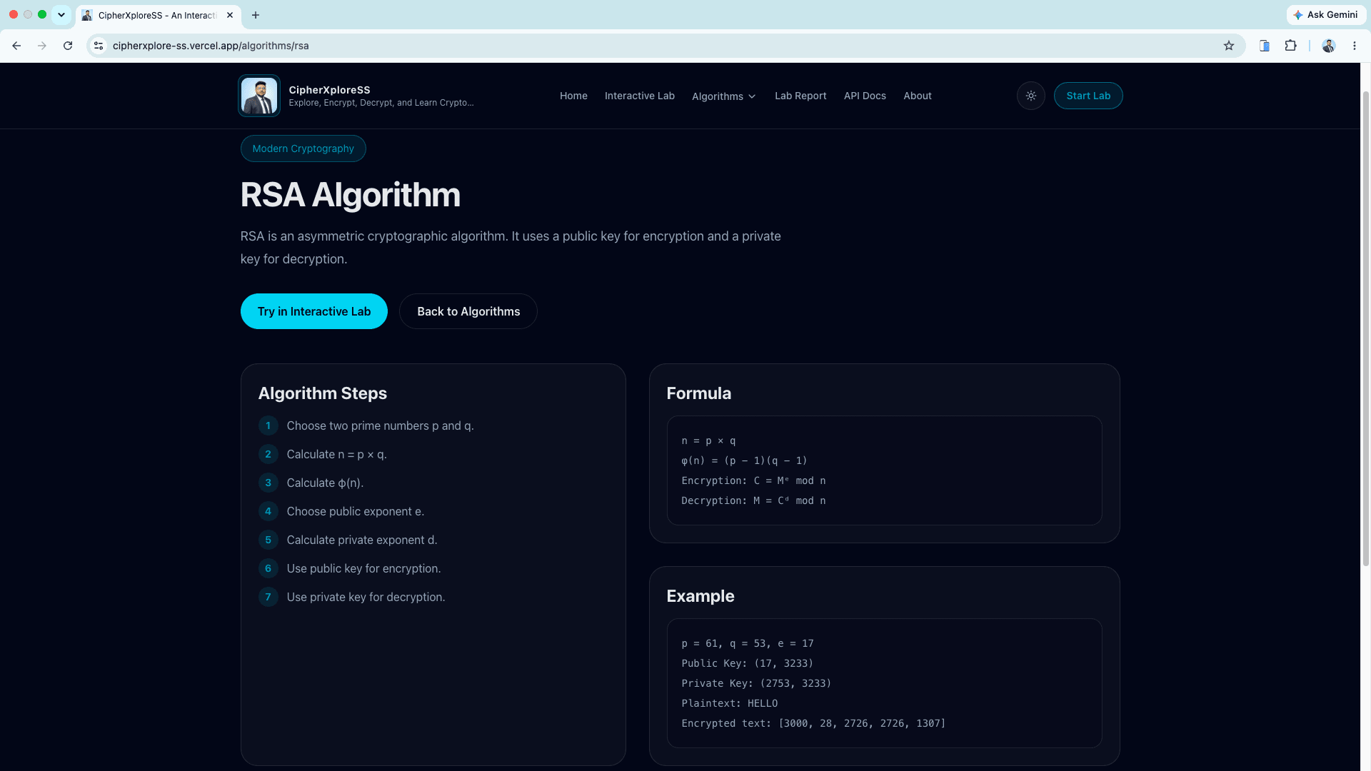 CipherXploreSS theory and algorithm breakdown in dark mode