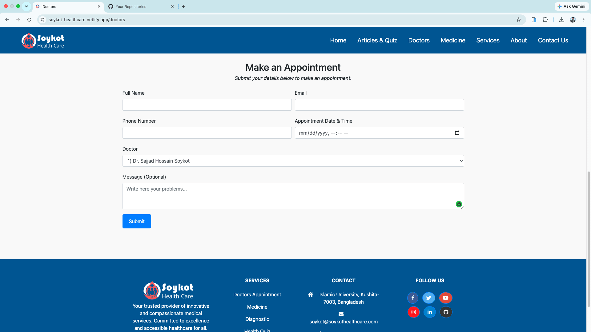 Soykot Healthcare doctor appointment page
