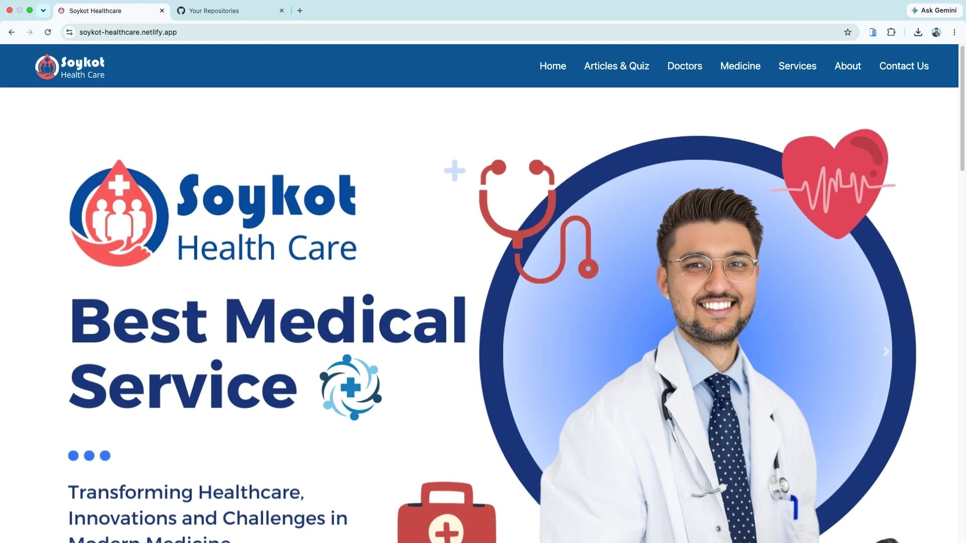 Soykot Healthcare homepage