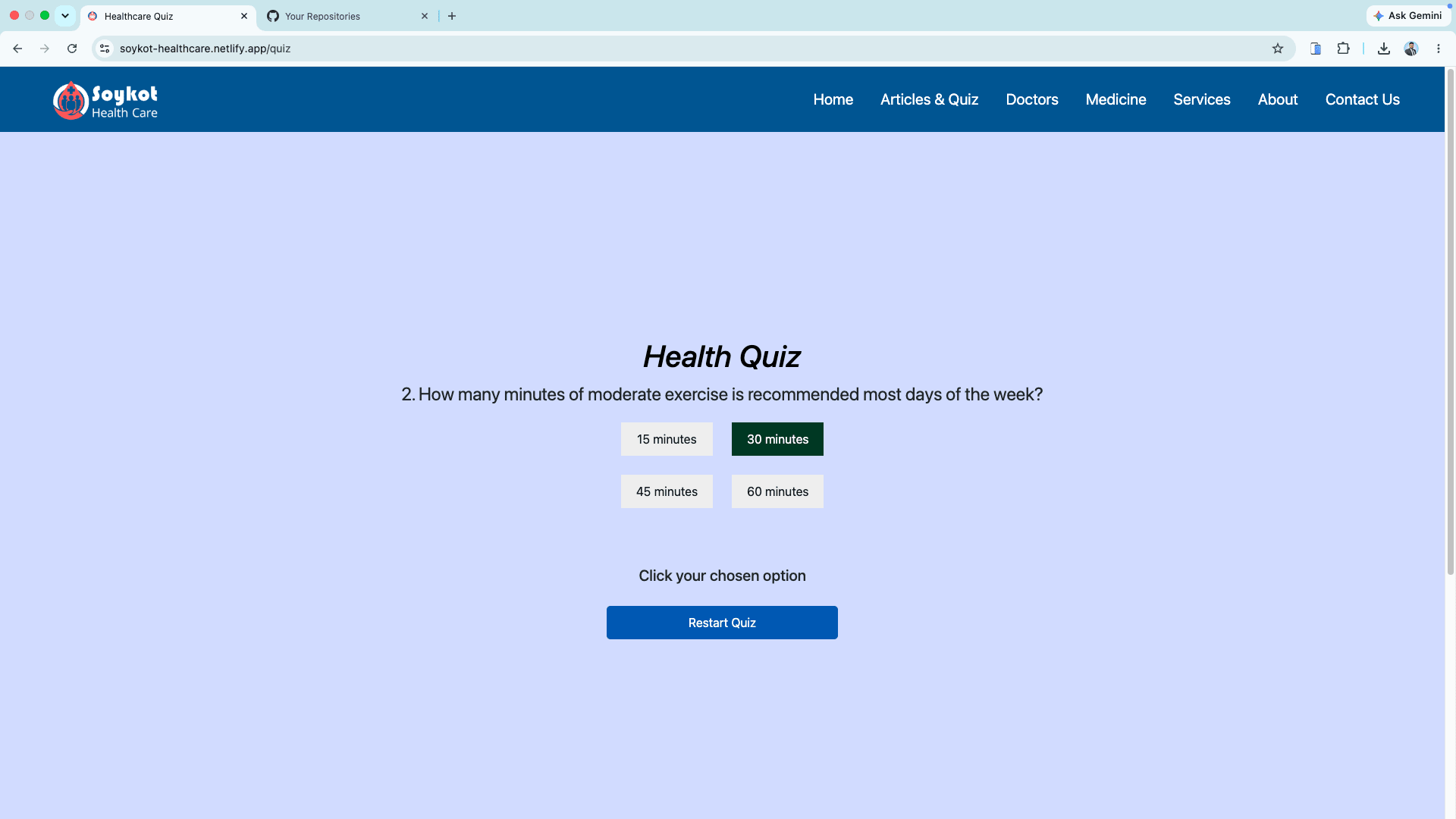 Soykot Healthcare interactive health quiz