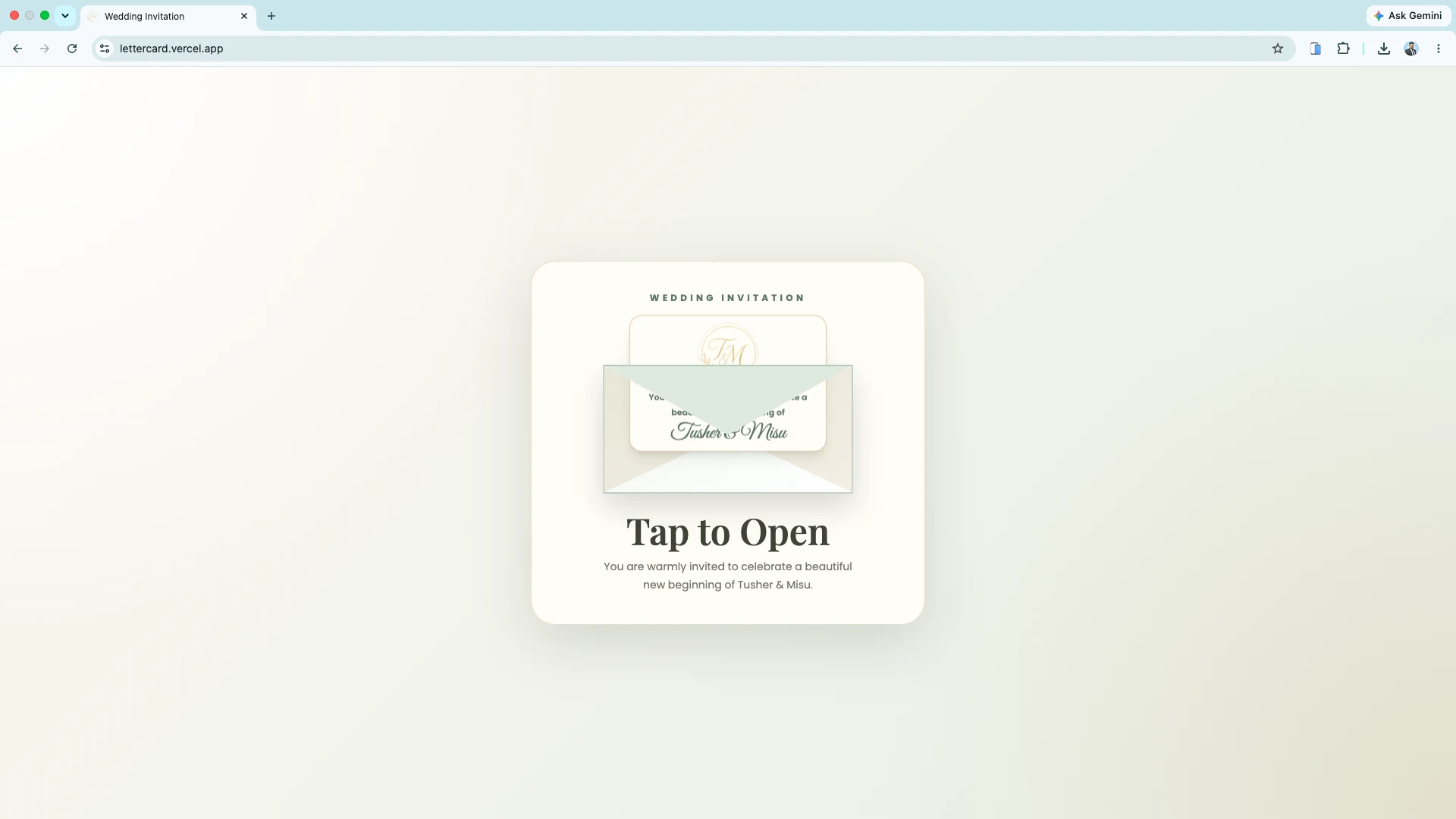 Interactive invitation card envelope