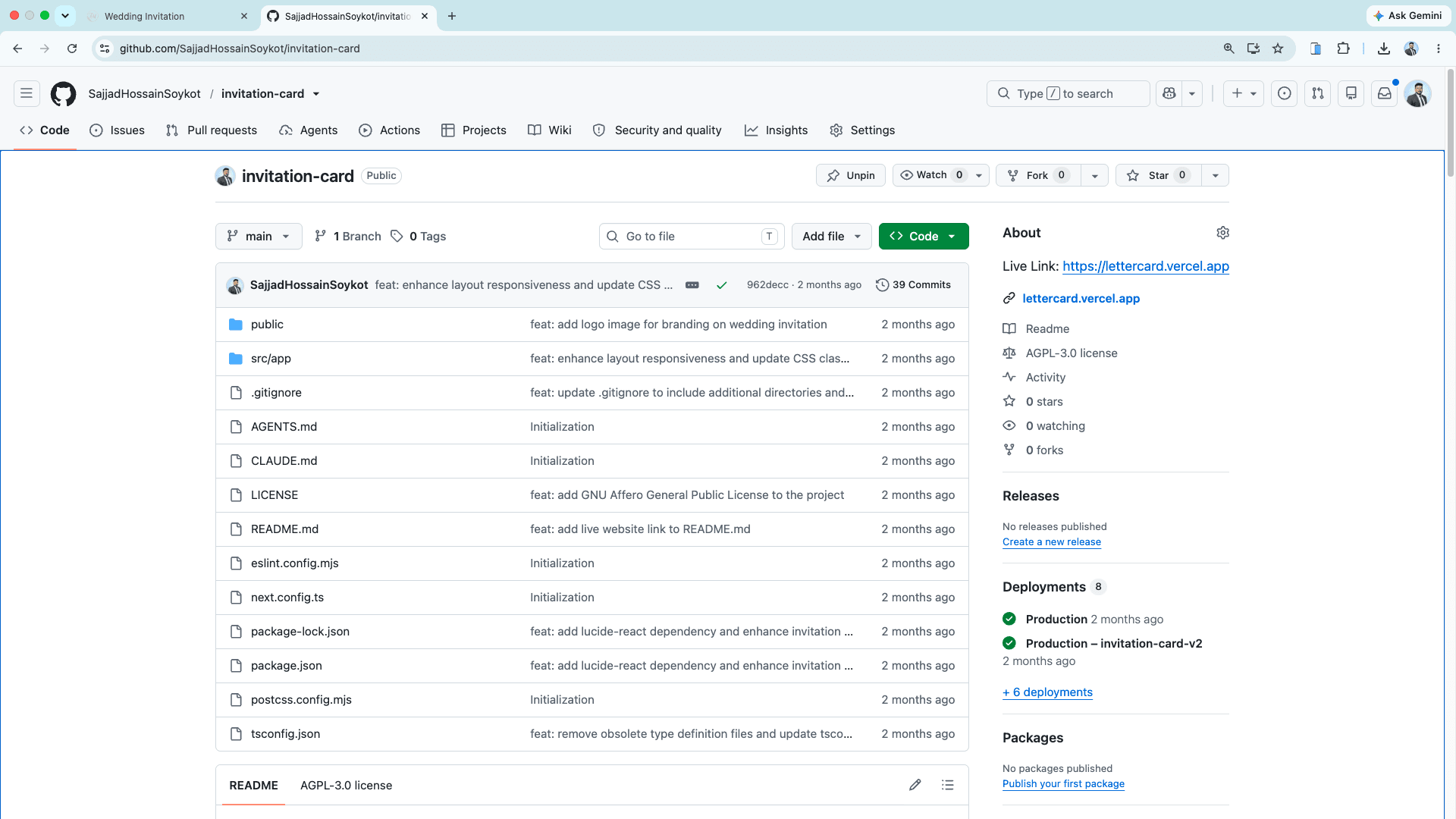 Interactive invitation card GitHub repository