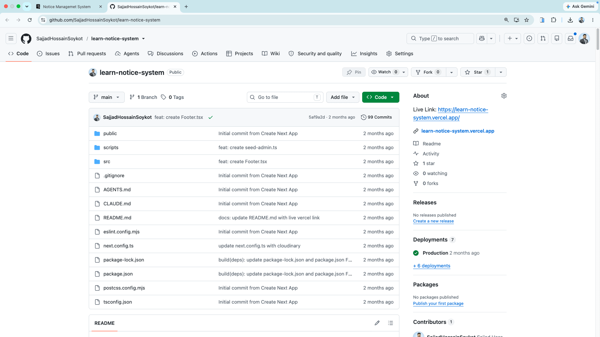 Notice Management System GitHub repository