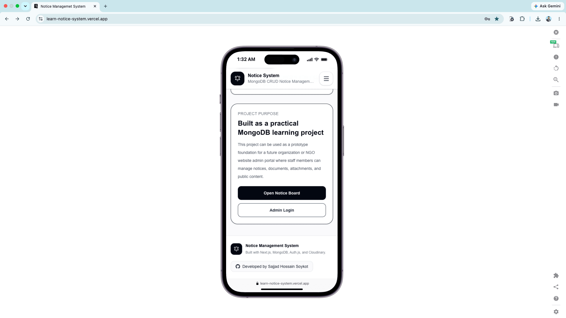 Notice Management System mobile view