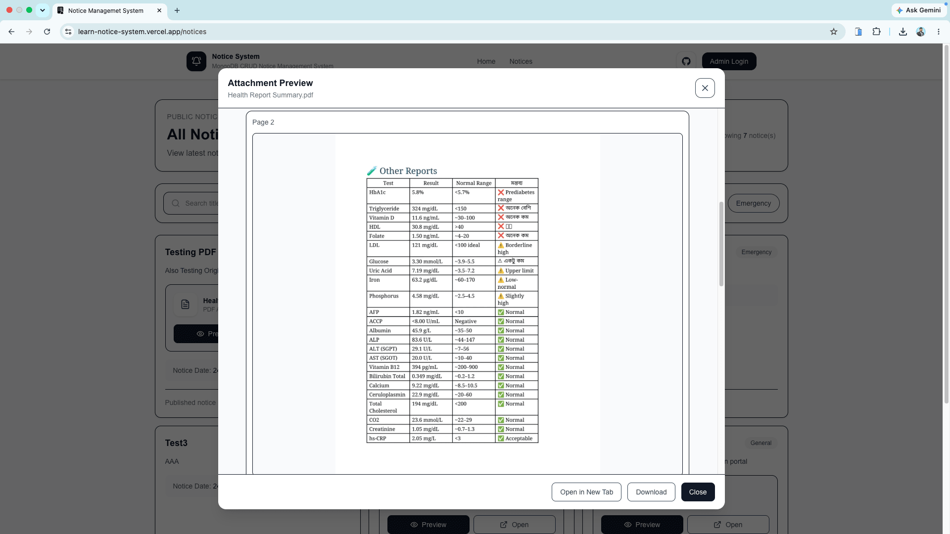 Notice Management System notice details preview