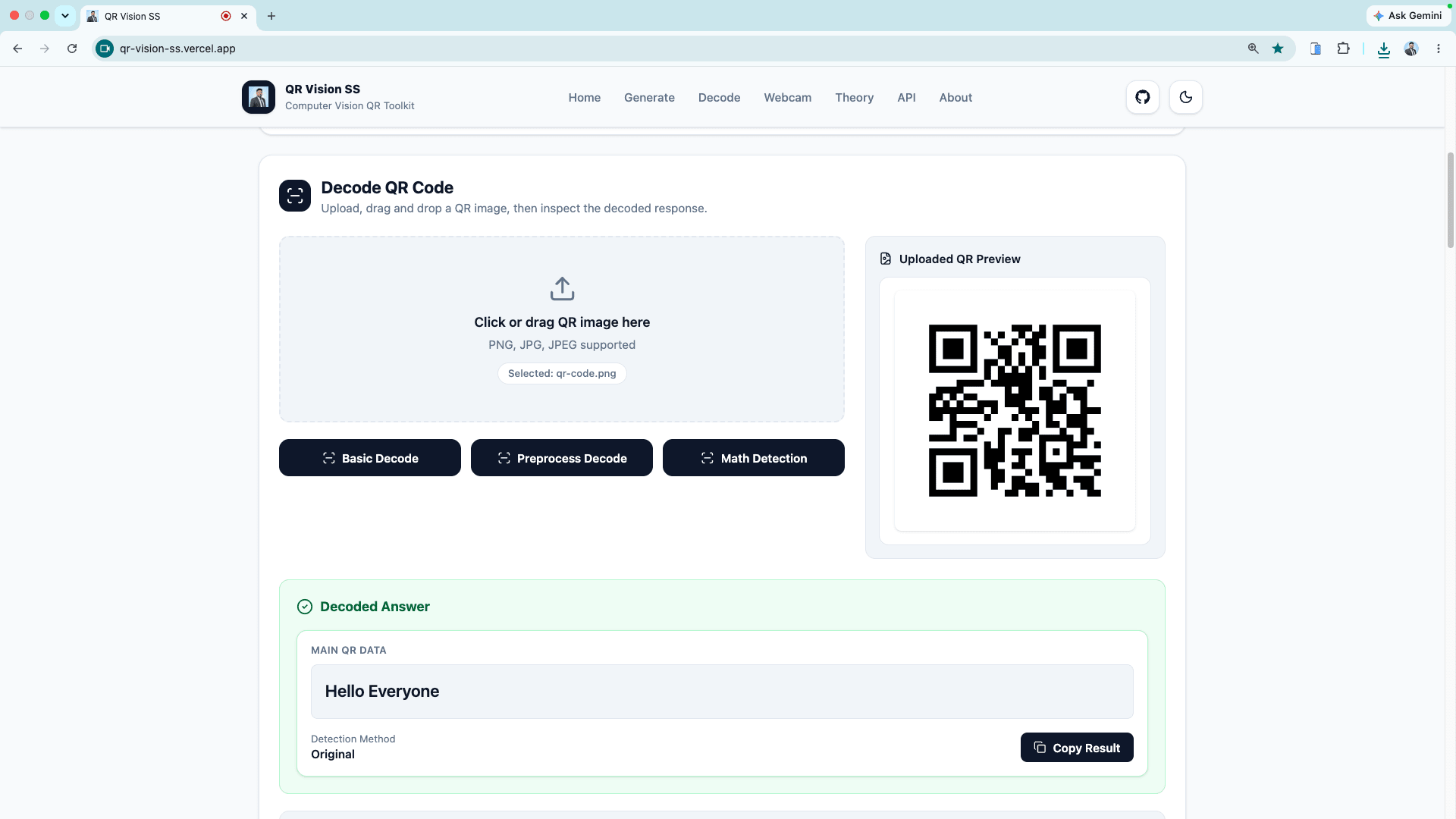 QR Vision SS file upload and decode system
