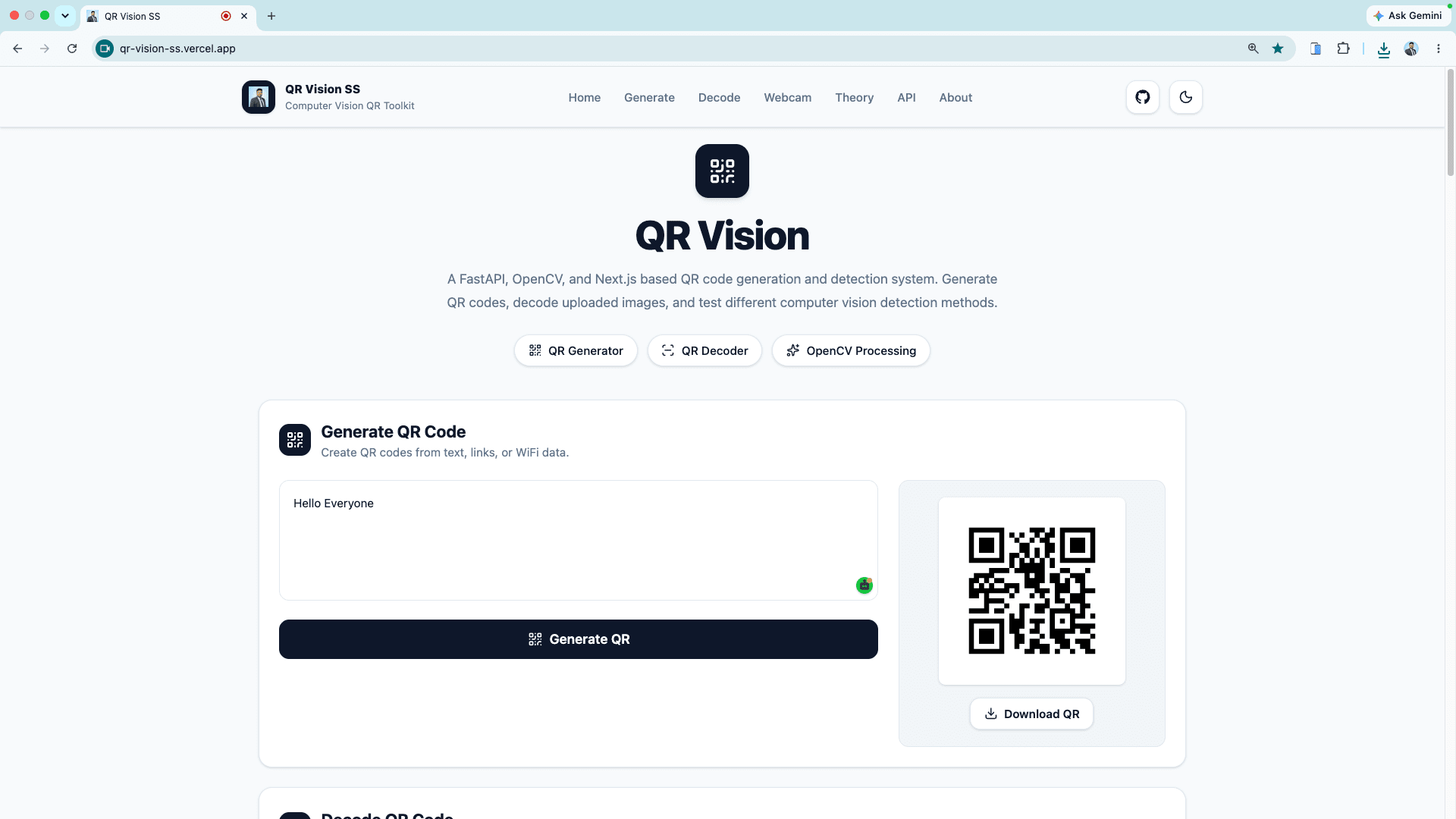 QR Vision SS homepage