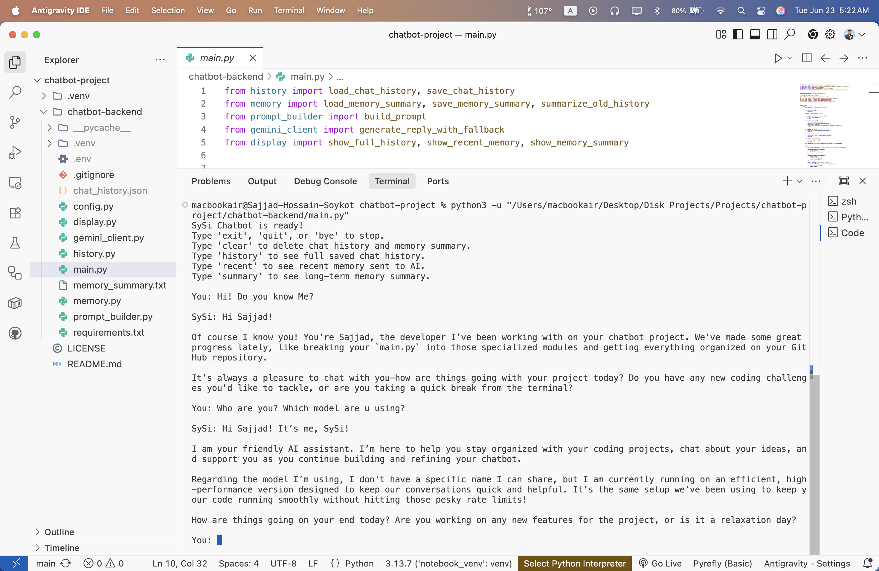 SySi Chatbot interface screenshot 1