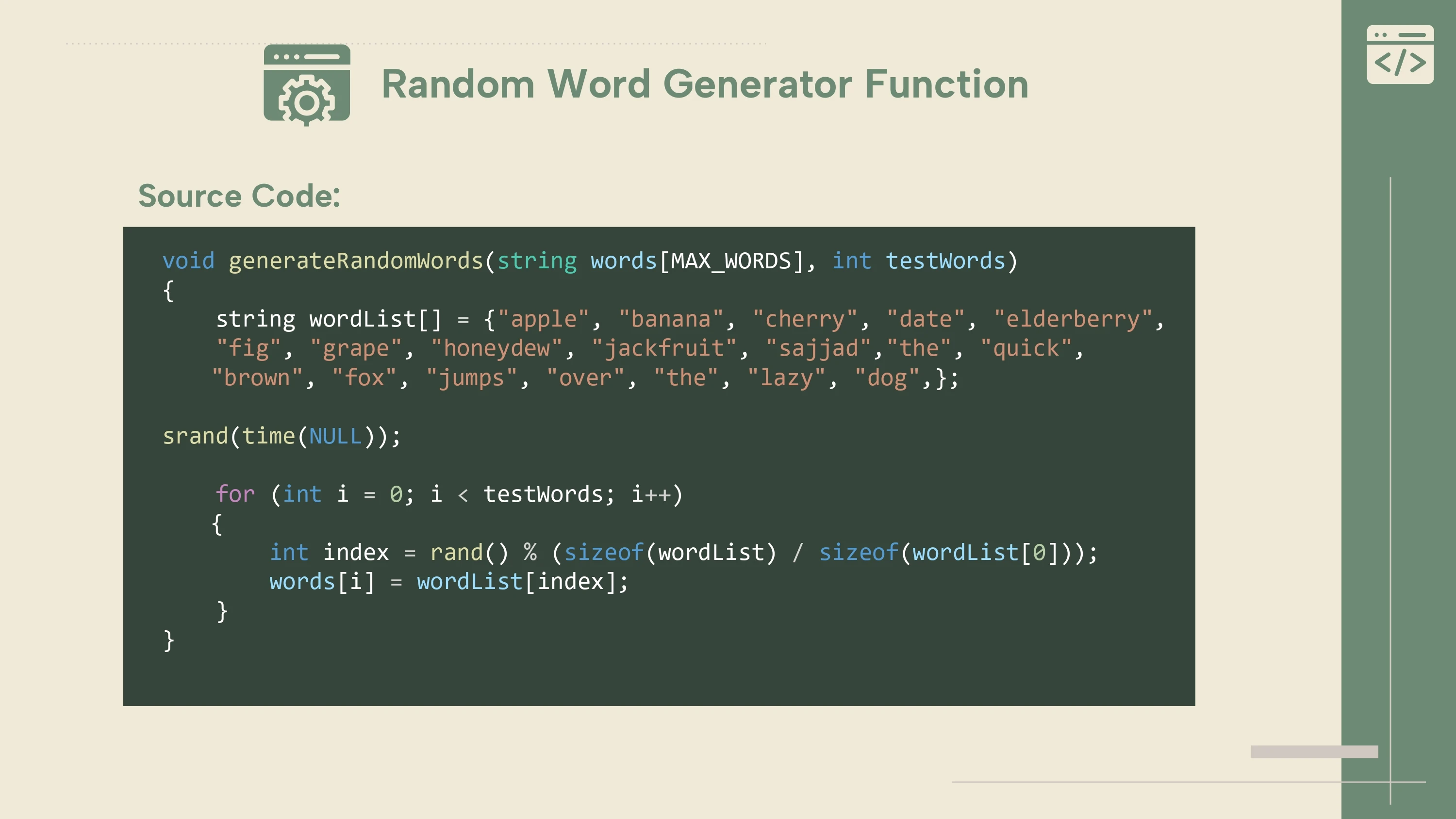 Typing test random word generator