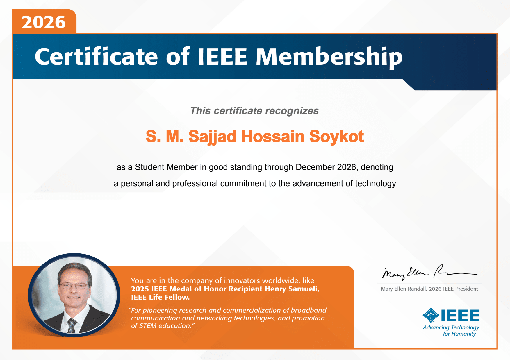 IEEE Membership Certificate