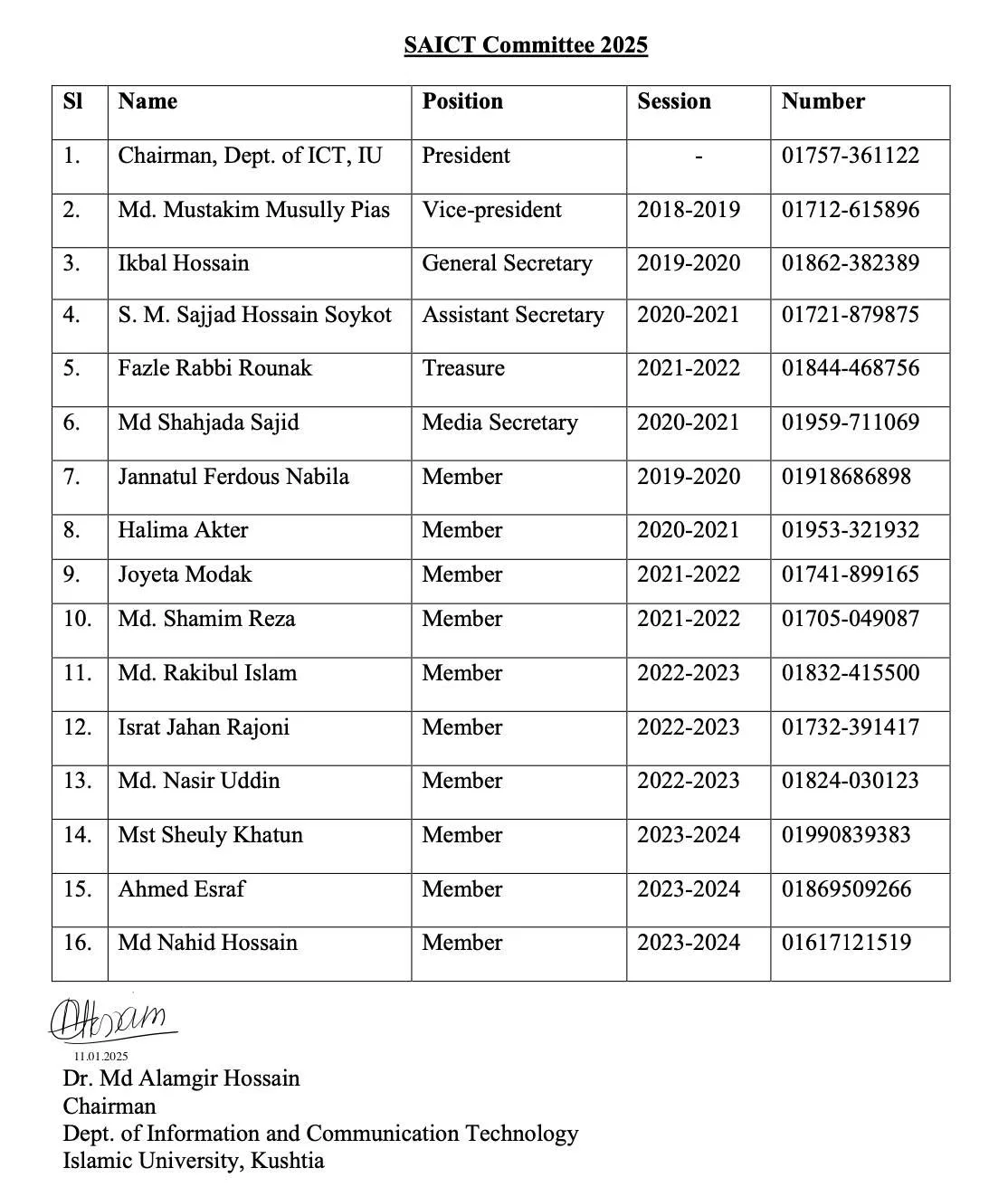 Official Committee Announcement Notice