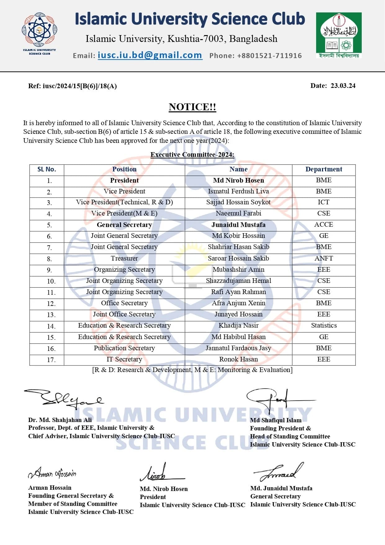 Official 2nd Executive Committee Announcement Notice
