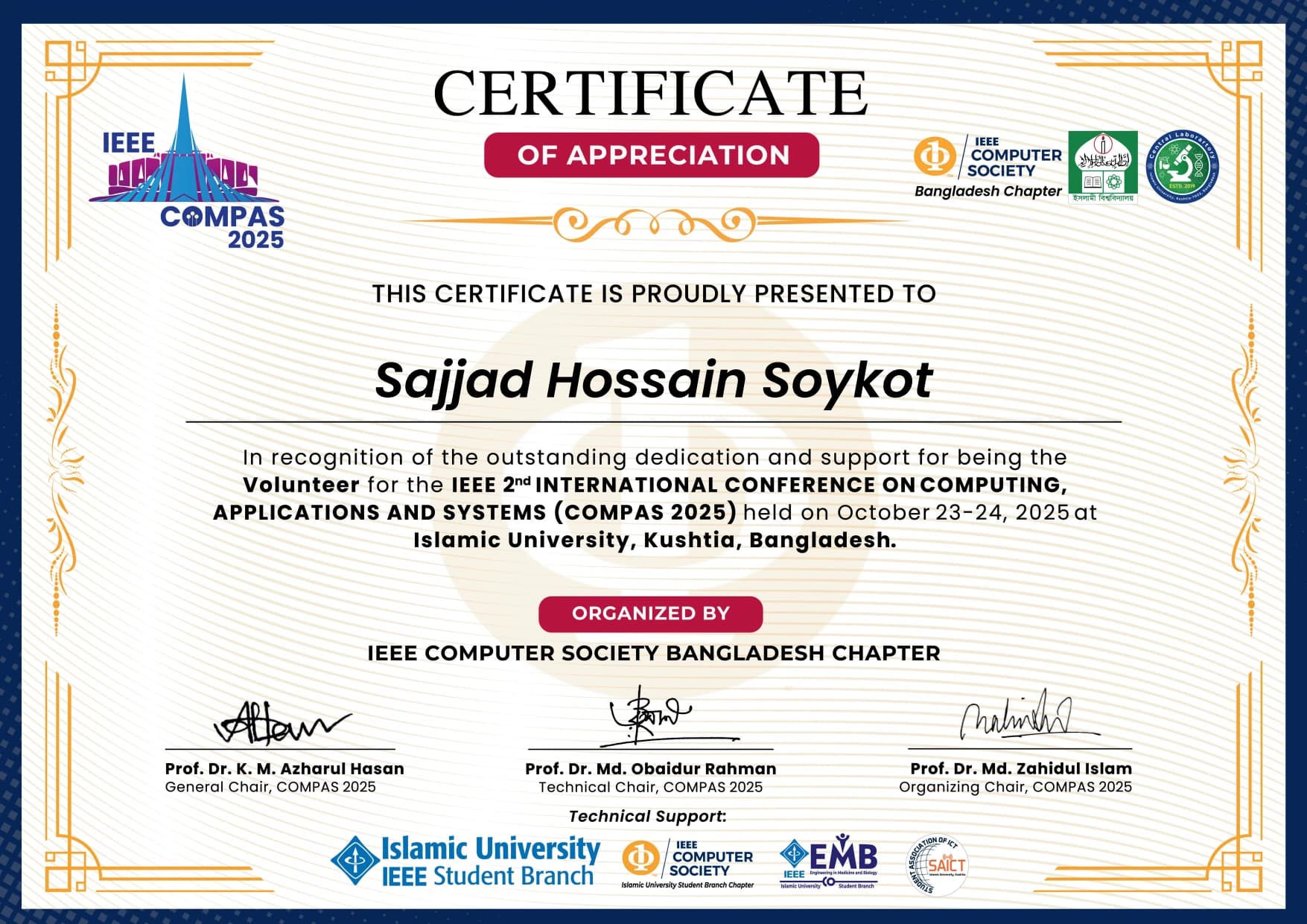 IEEE COMPAS 2025 Volunteer Certificate
